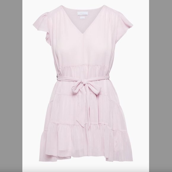 Aritzia Little Moon Sol Dress Lilac Size L | Semi-sheer tiered belted mini dress - Picture 8 of 12